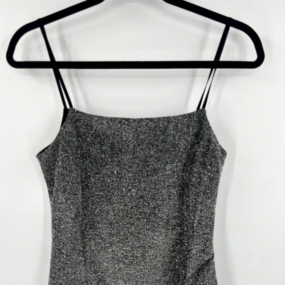 Lulu's Sparkly Mini Dress Womens Medium Black Silver Side Zipper Spaghetti Strap